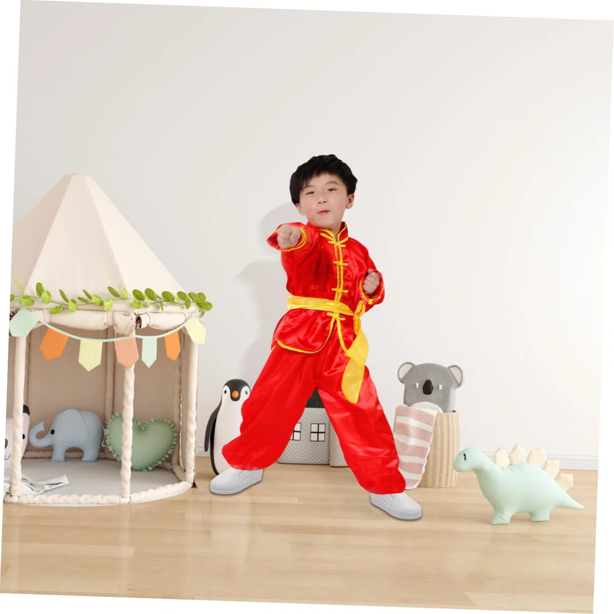 KOMBIUDA Uniforme de Tai Chi de Manga Larga Rojo para Niños de 140 Cm Traje de Actuación de Danza Y Artes Marciales Ropa Tradicional China de Calidad Atuendo de Kung Fu