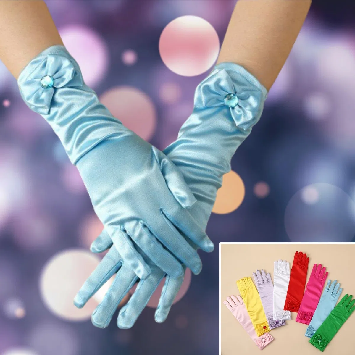 1 guantes de satén para niña, 29 cm, color sólido, largo codo, formal, para fiestas, bodas, máscaras, jazz, baile, cosplay, Halloween, carnaval