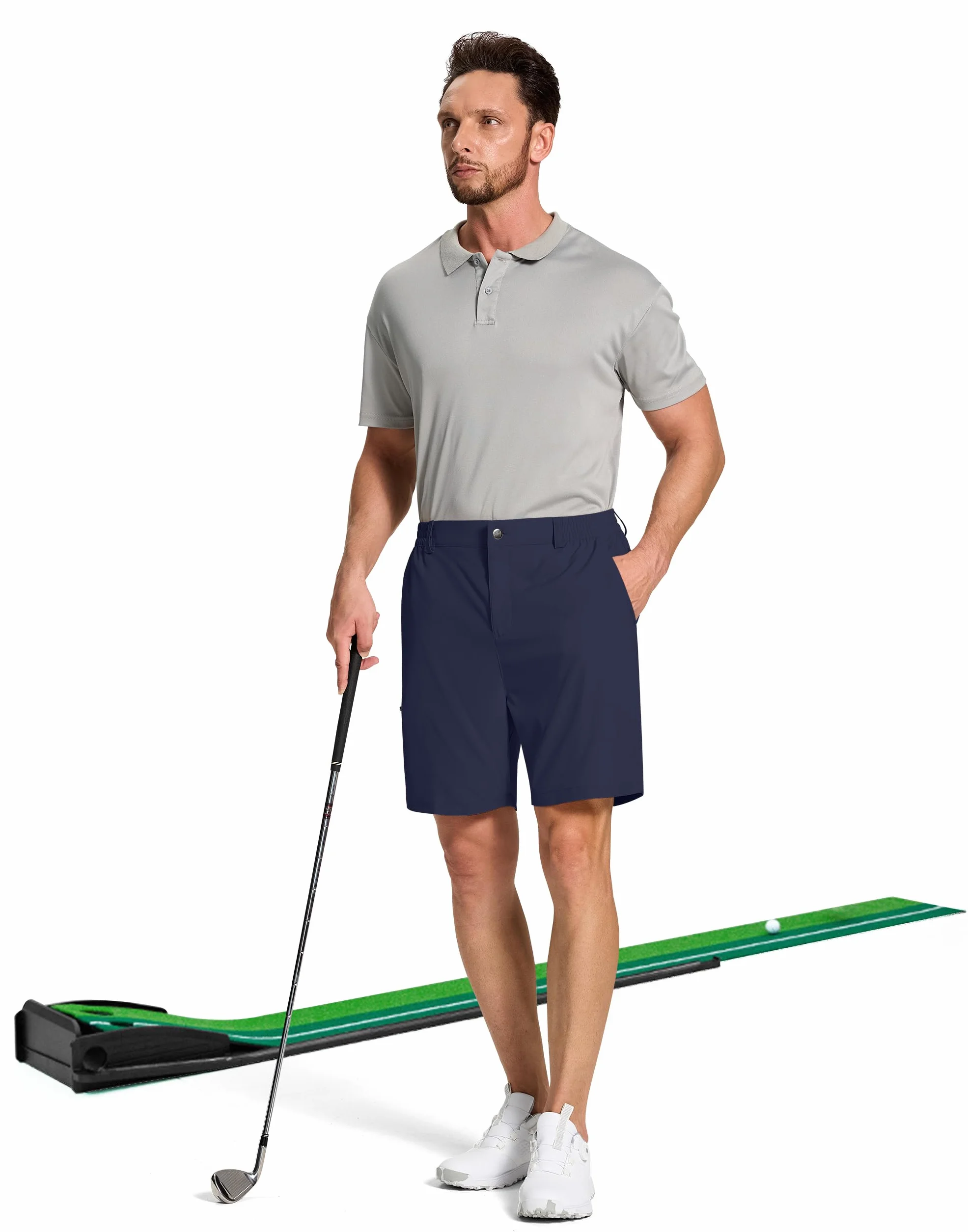 SERAMY Pantalones cortos de golf elásticos para hombre con 6 bolsillos, ajuste seco, entrepierna de 7 pulgadas, vestido ligero para senderismo, trabajo casual