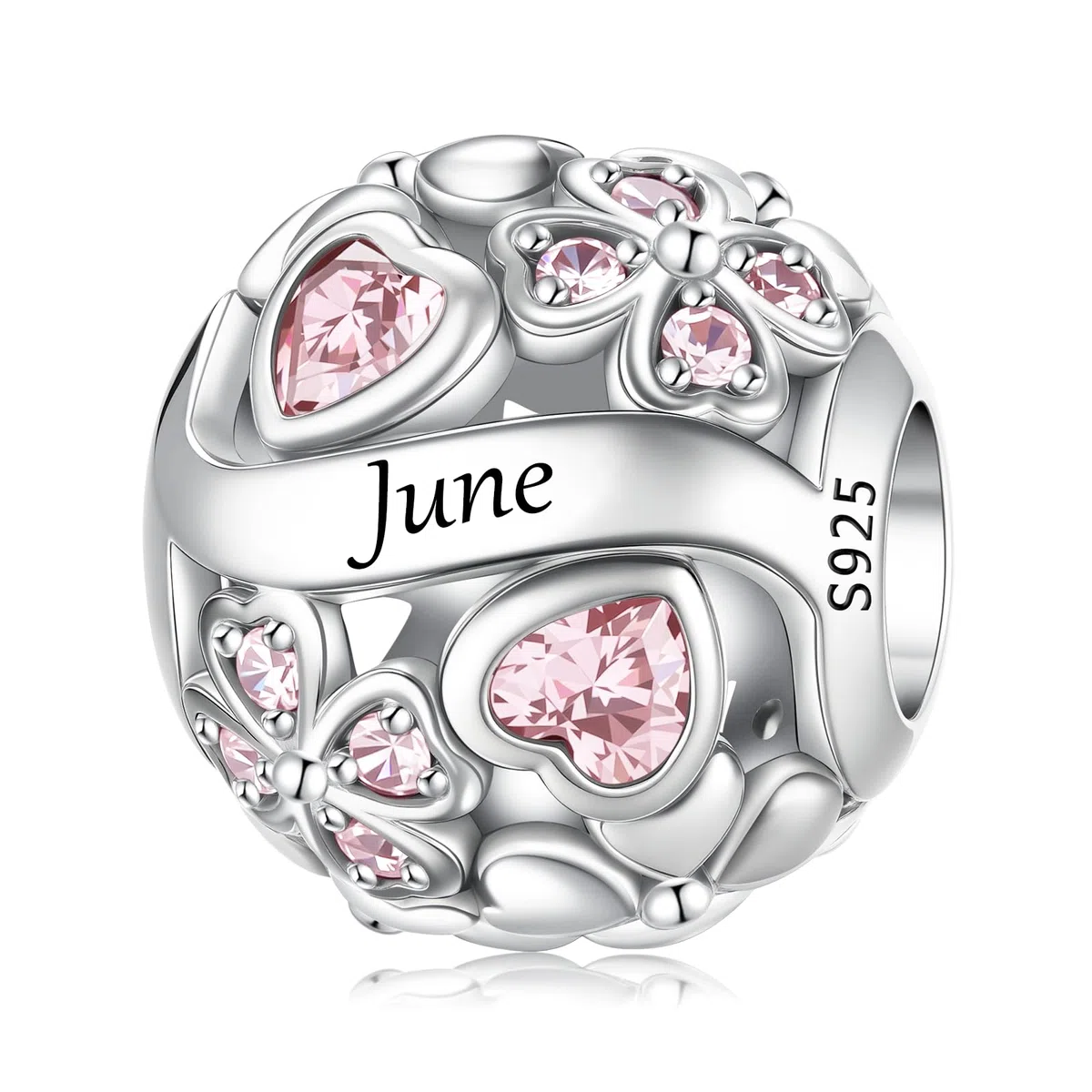 LNQOBU Colgante de plata 925 Birthstone Charms Abalorios,Dije Trébol de la Suerte Heart Pendant,Regalo de Cumpleaños, Joyas para Mujer