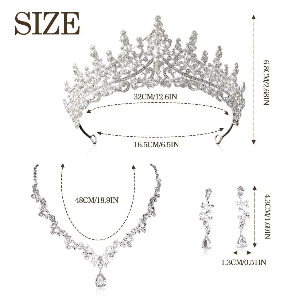 Elegante Set de Joyería de Novia de 3 Piezas con Corona Brillante Collar en V y Pendientes de Gota Joyería de Lujo para Bodas y Ocasiones Especiales