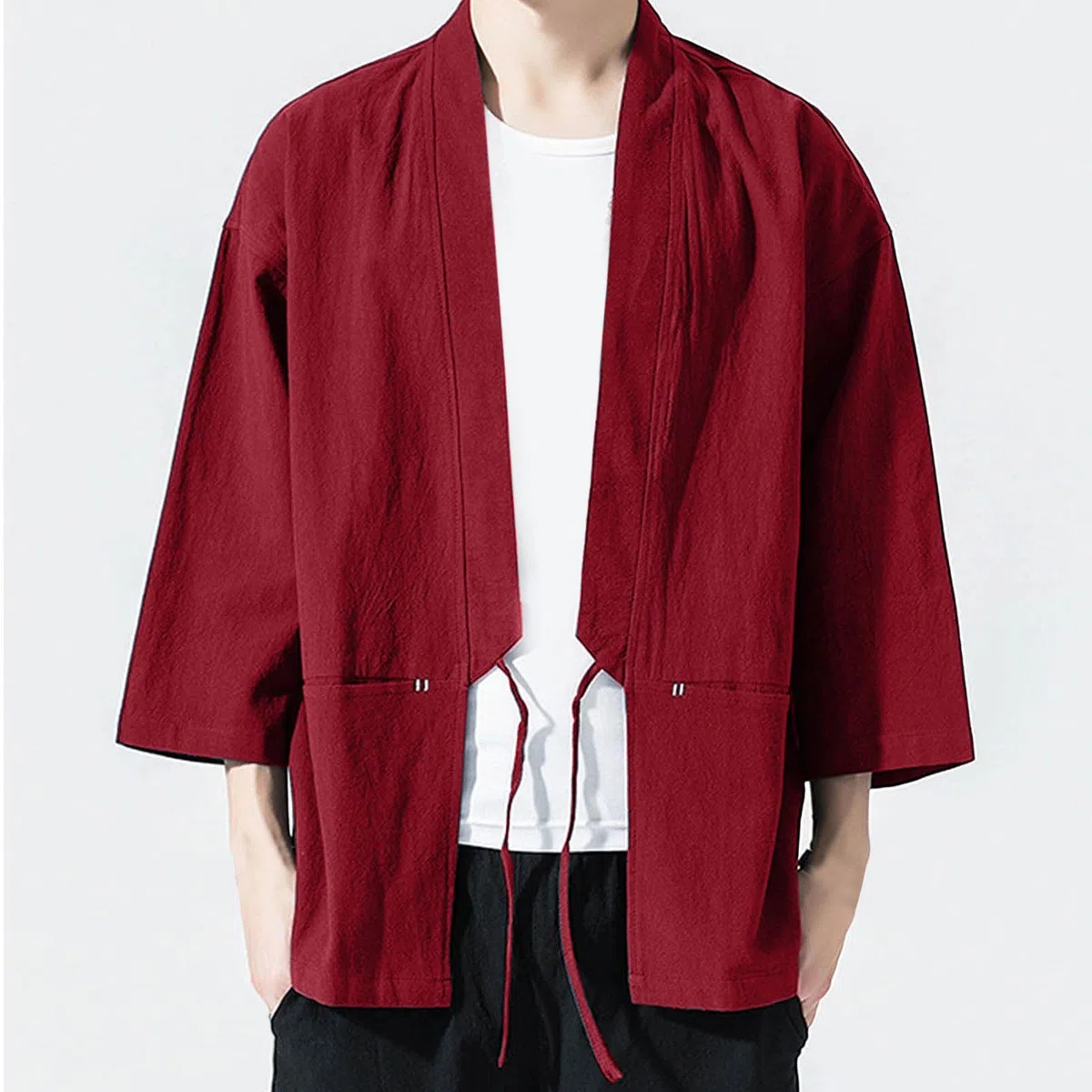 Kimono de manga larga para hombre, chaqueta de estilo chino, camisón, albornoz, ropa de dormir para hombre, cárdigan – Ropa tradicional japonesa Haori Disfraz Taoísta Túnica