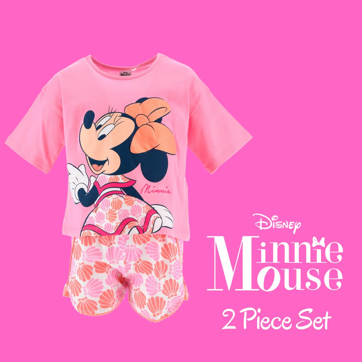 Disney Minnie Mouse Camiseta y Pantalón Corto para Niña, Pijama Algodón Suave, Conjunto 2 Piezas Diseño Ratoncita Minnie, Tallas 3 a 8 Años