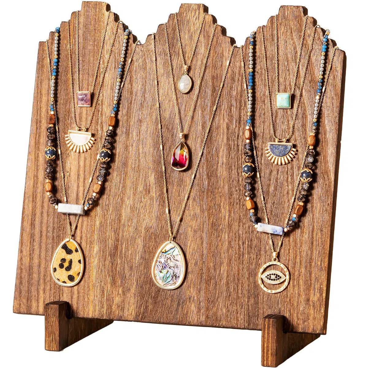Lolalet Soporte de Joyería, Expositor Organizador de Joyas Colgante para Collares Pulseras Joyero de Madera -Roble