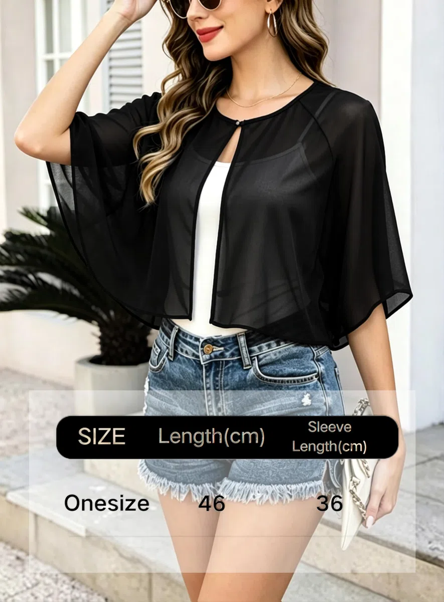 Mujer Chales de Novia Ligero Chala de Gasa Para La Playa Verano Fiesta Chale para Mujer Elegante Capa Gasa con Botones Capas Invitada Boda Cover Up