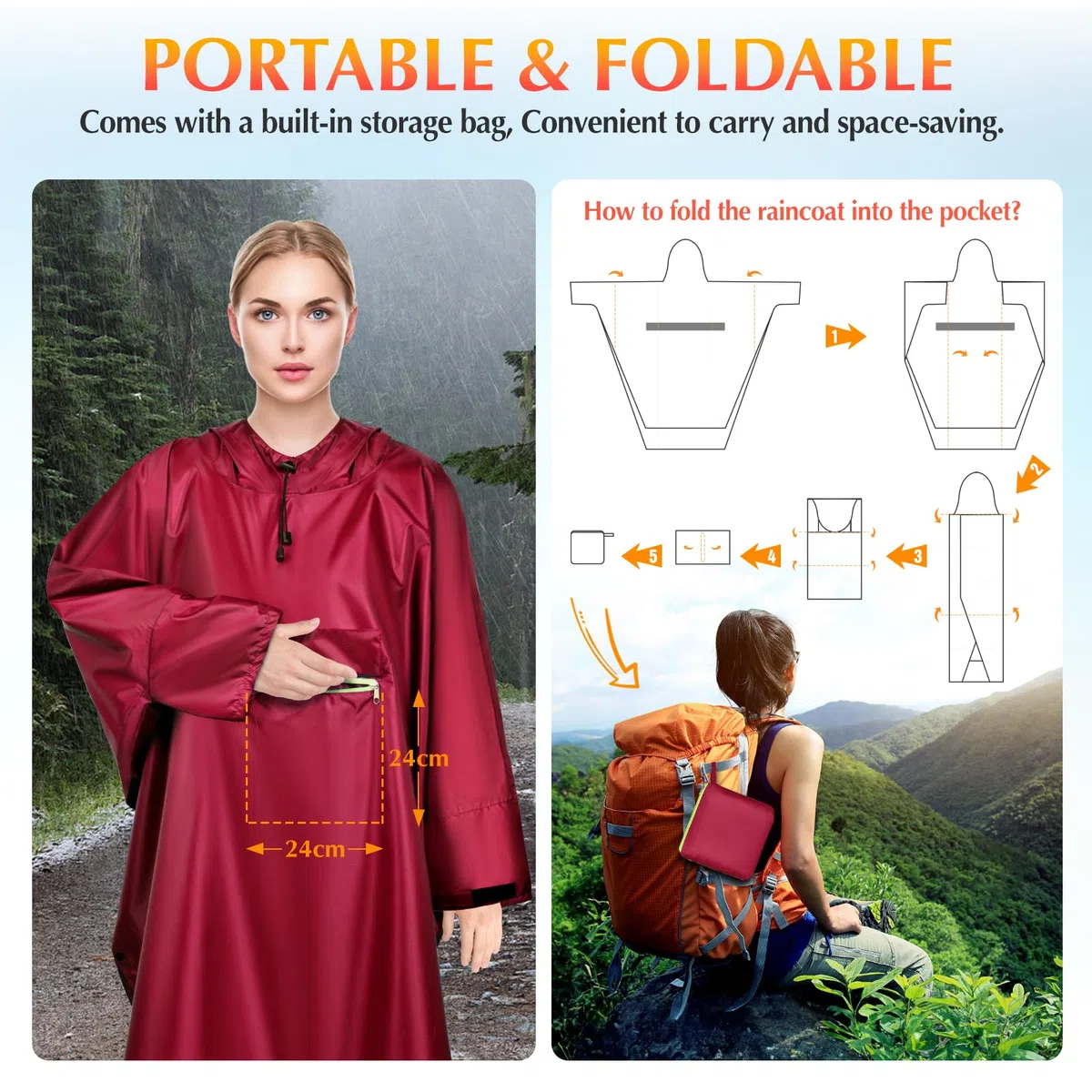 Chubasquero Impermeable para Lluvia, Mujer Unisex Ligeros Poncho de Lluvia Impermeable Multiuso Impermeable para el Aire Libre Campamento Excursionismo y Pesca