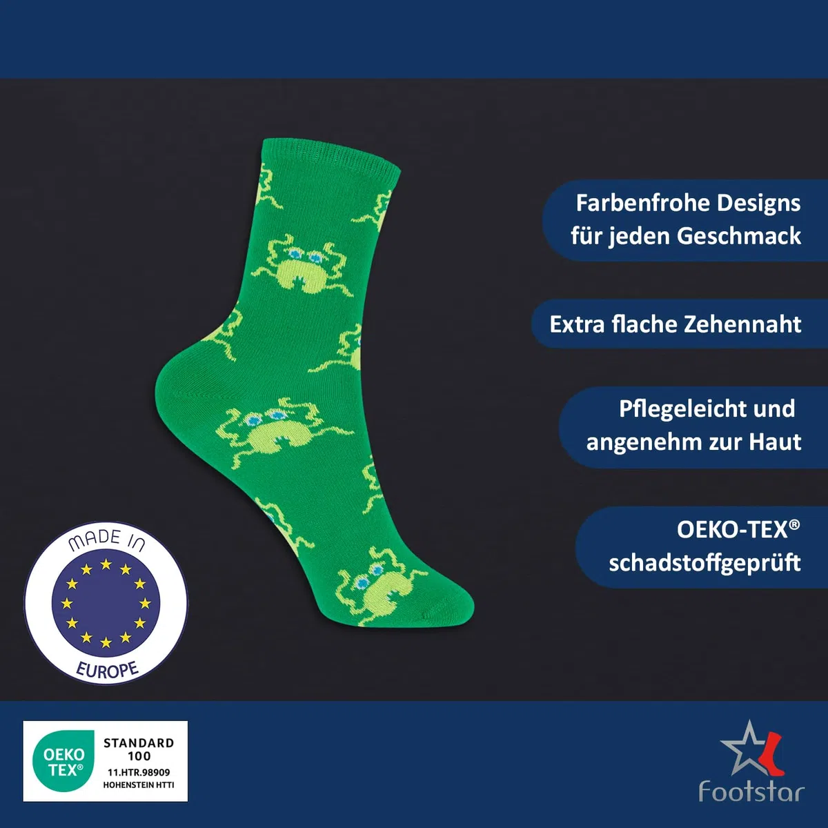 Footstar Calcetines básicos de algodón coloridos (6 pares) con divertidos motivos para niñas y niños