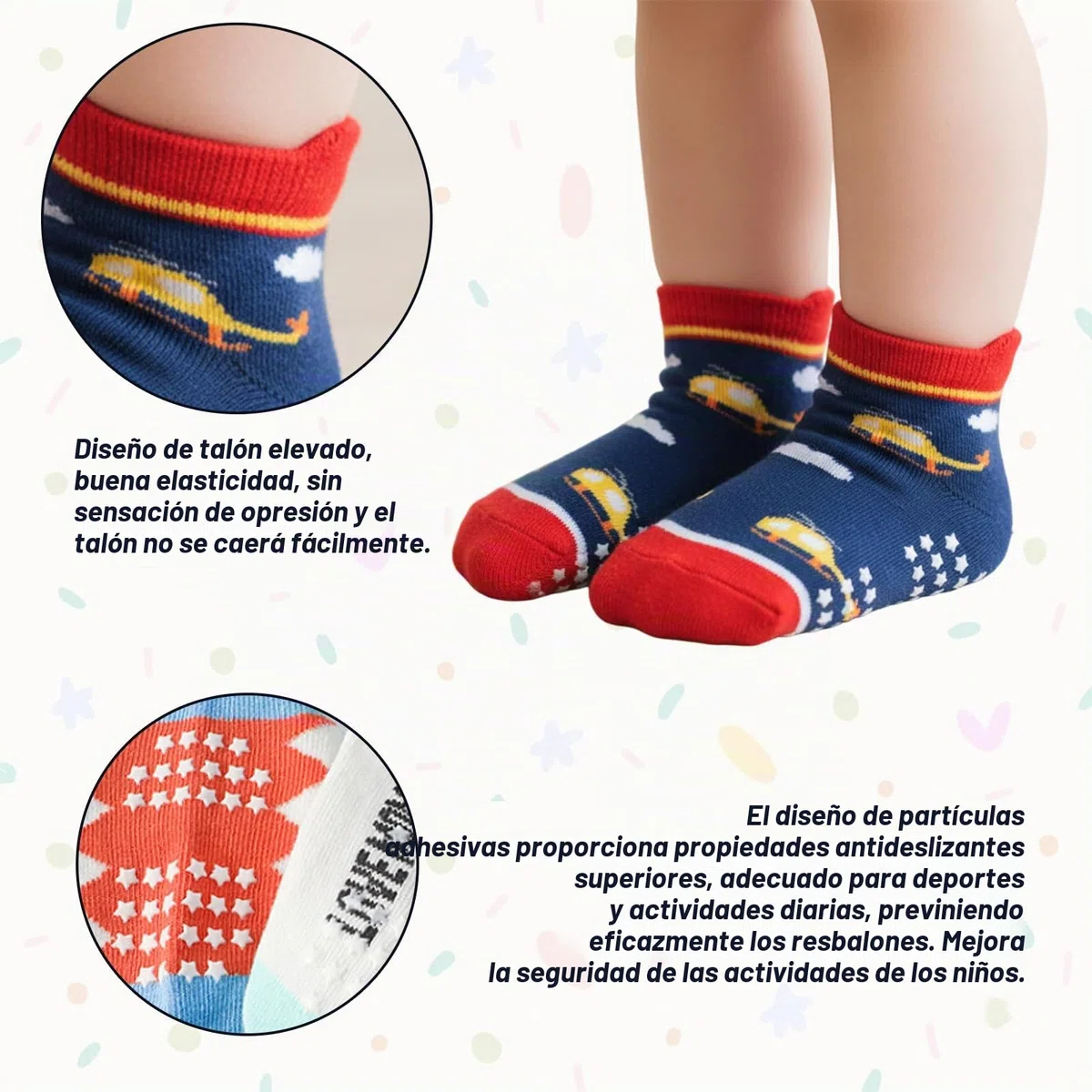 Pack de 12 Pares de Calcetines Antideslizantes de Algodón para Niños de 1 a 5 Años, Calcetines Bebé Niña Niño Transpirables
