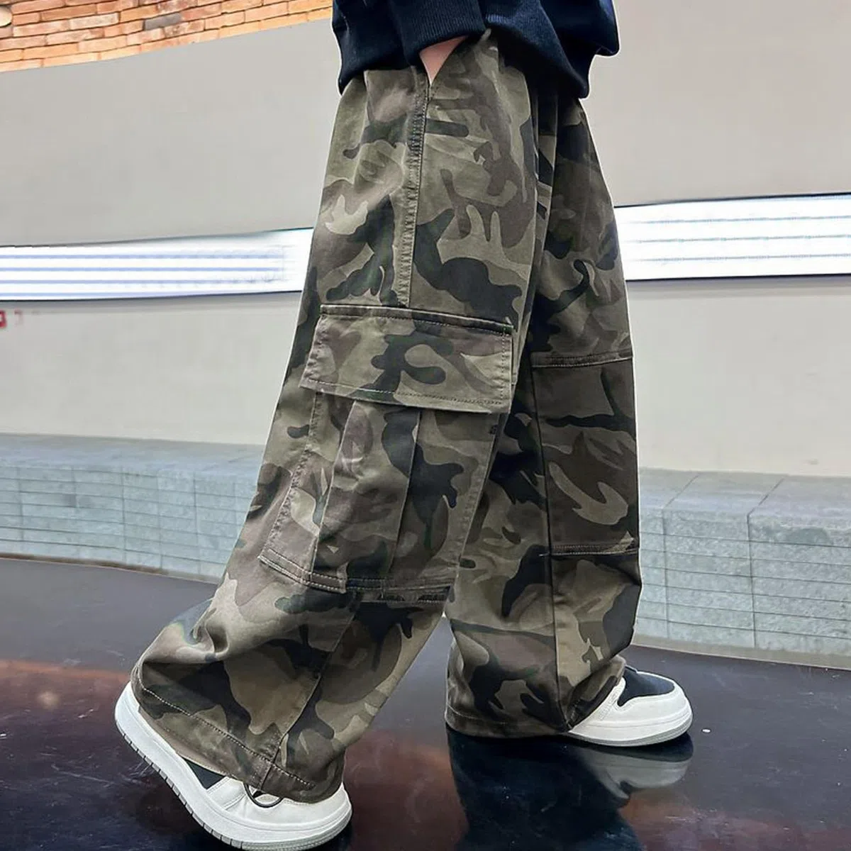 Pantalones cargo de camuflaje para niños, informales, pierna recta, corte holgado, pantalones de trabajo para adolescentes, niños, jóvenes, aventura al aire libre