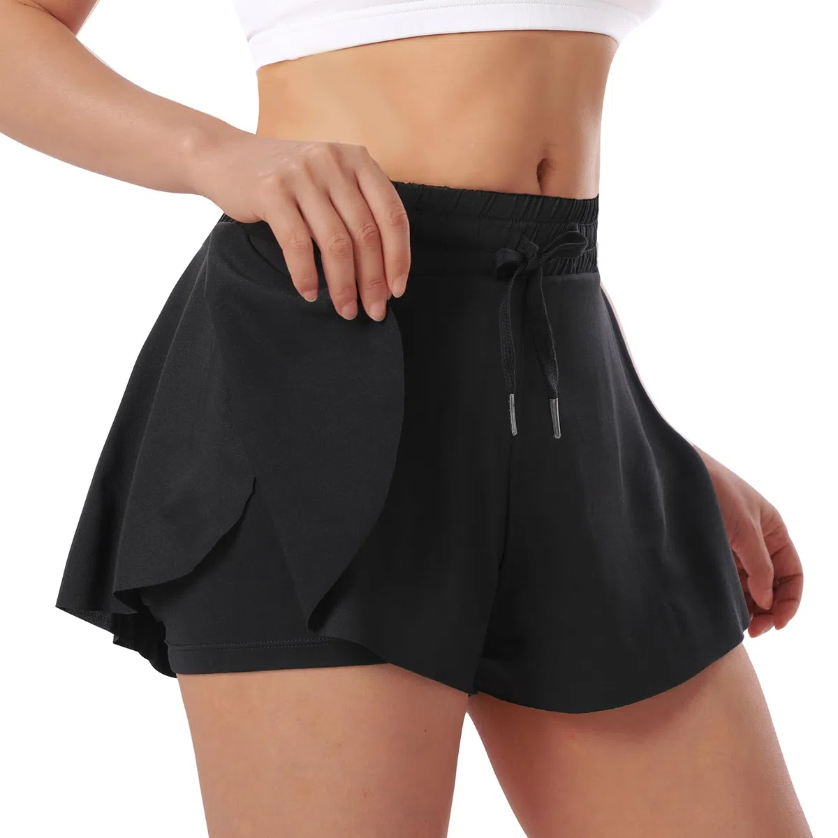 ThreeH Mujer Fluido Yoga Shorts 2 en 1 Elastano Rápido Dry Deportes Fitness Correr Pantalones Cortos Verano