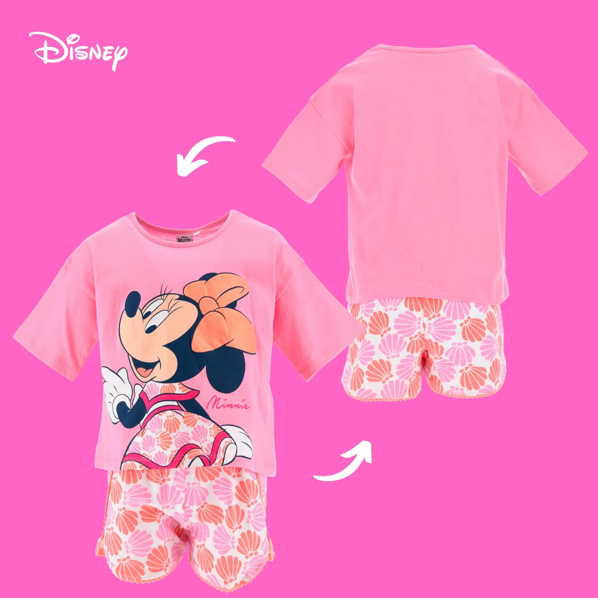 Disney Minnie Mouse Camiseta y Pantalón Corto para Niña, Pijama Algodón Suave, Conjunto 2 Piezas Diseño Ratoncita Minnie, Tallas 3 a 8 Años