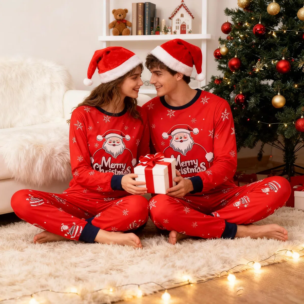 GRPSKCOS Pijamas de Navidad para adultos, pijamas de Navidad para adultos, pijamas largos a juego, conjunto de pijamas de Navidad para hombres y mujeres
