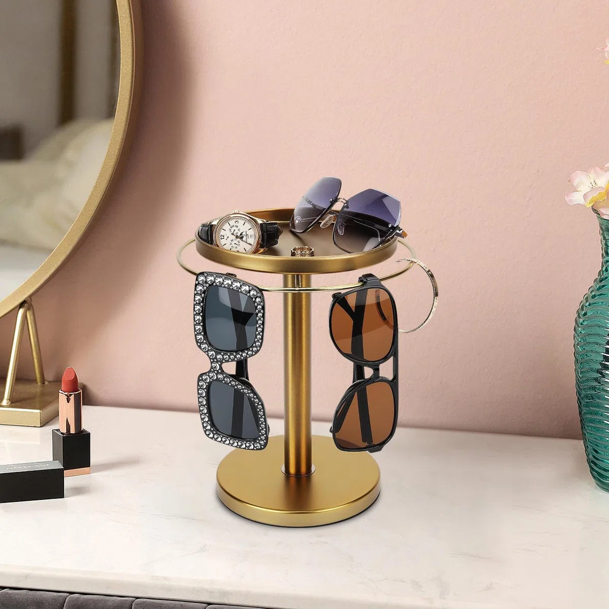 Organizador giratorio para gafas de sol, rotación de 360 grados, organizador de almacenamiento de joyas, diseño innovador, organización sin esfuerzo de 24 cm para relojes, pulseras, anillos