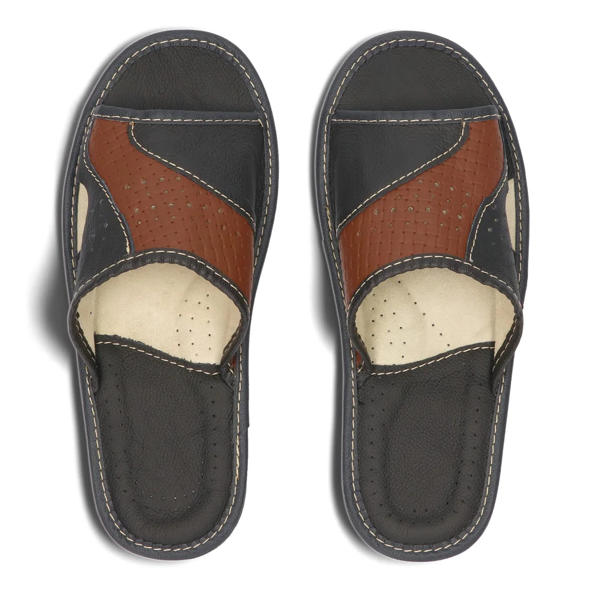 BeComfy Zapatillas de Casa para Hombres 100% Cuero Genuino Zapatillas de Verano Puntera Abierta 40-46 EU