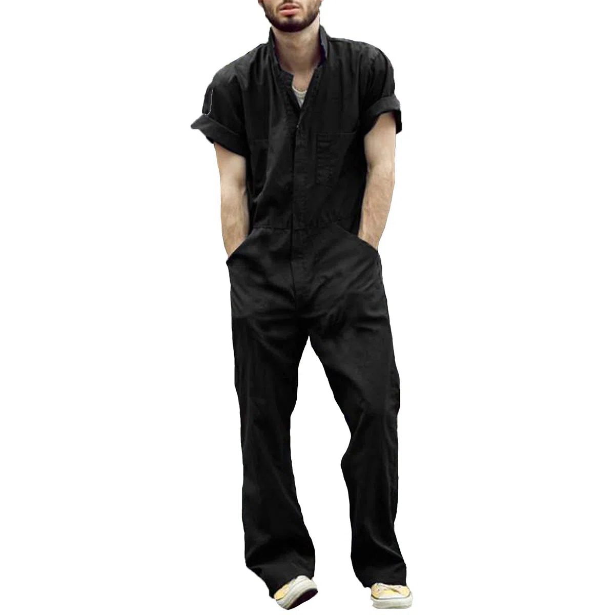 Mono de trabajo para hombre, mono verano manga corta, transpirable, chándal pierna recta, pelele con camisa, pantalones impermeables