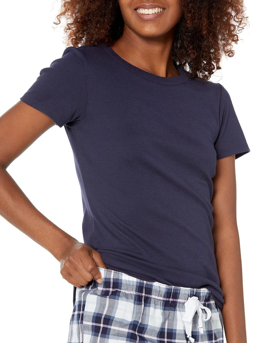 Amazon Essentials Mujer Conjunto de Camisetas para Dormir y Pantalón Corto de Popelín