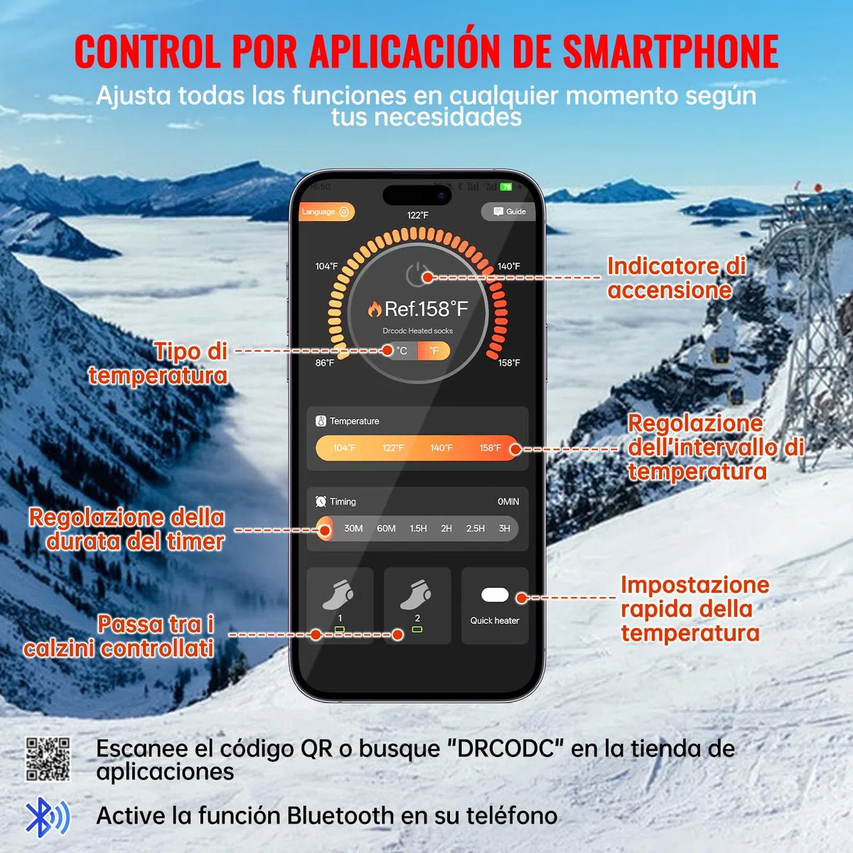 YOOHBERRYS Calcetines Calefactables, Calcetines Termicos con 8500mAh Recargable Batería, App Control Temperatura Máxima 70 Grados, Calcetín Calefactor Electricos para Sci, Campeggio, Ciclismo