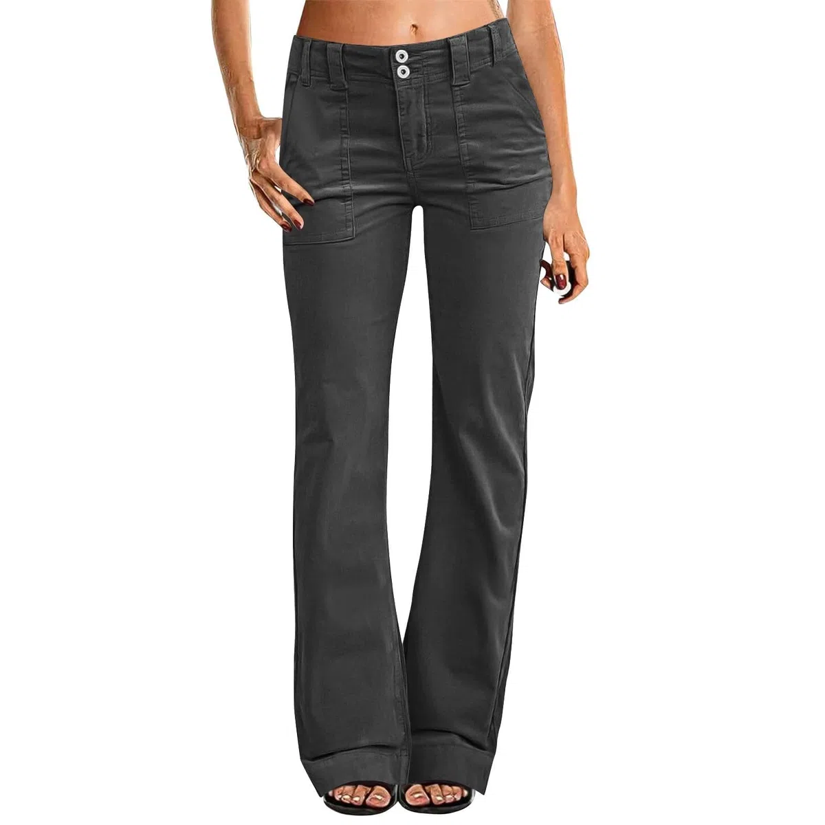 Pantalones acampanados para mujer, cintura baja, elásticos, adelgazantes, con tira de botones, vaqueros ajustados, vintage, pierna ancha, vaqueros con bolsillos, pantalones vaqueros elegantes para