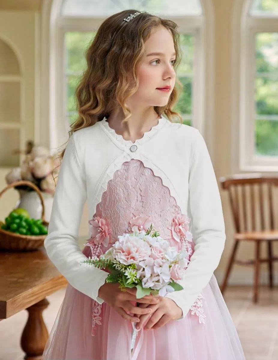 trudge Cárdigan Básico para Niña Bolero de Manga Larga para Niños Chaqueta de Hombro Chaqueta de Bolero Corto para Vestido de Comunión Vestido de Bautizo