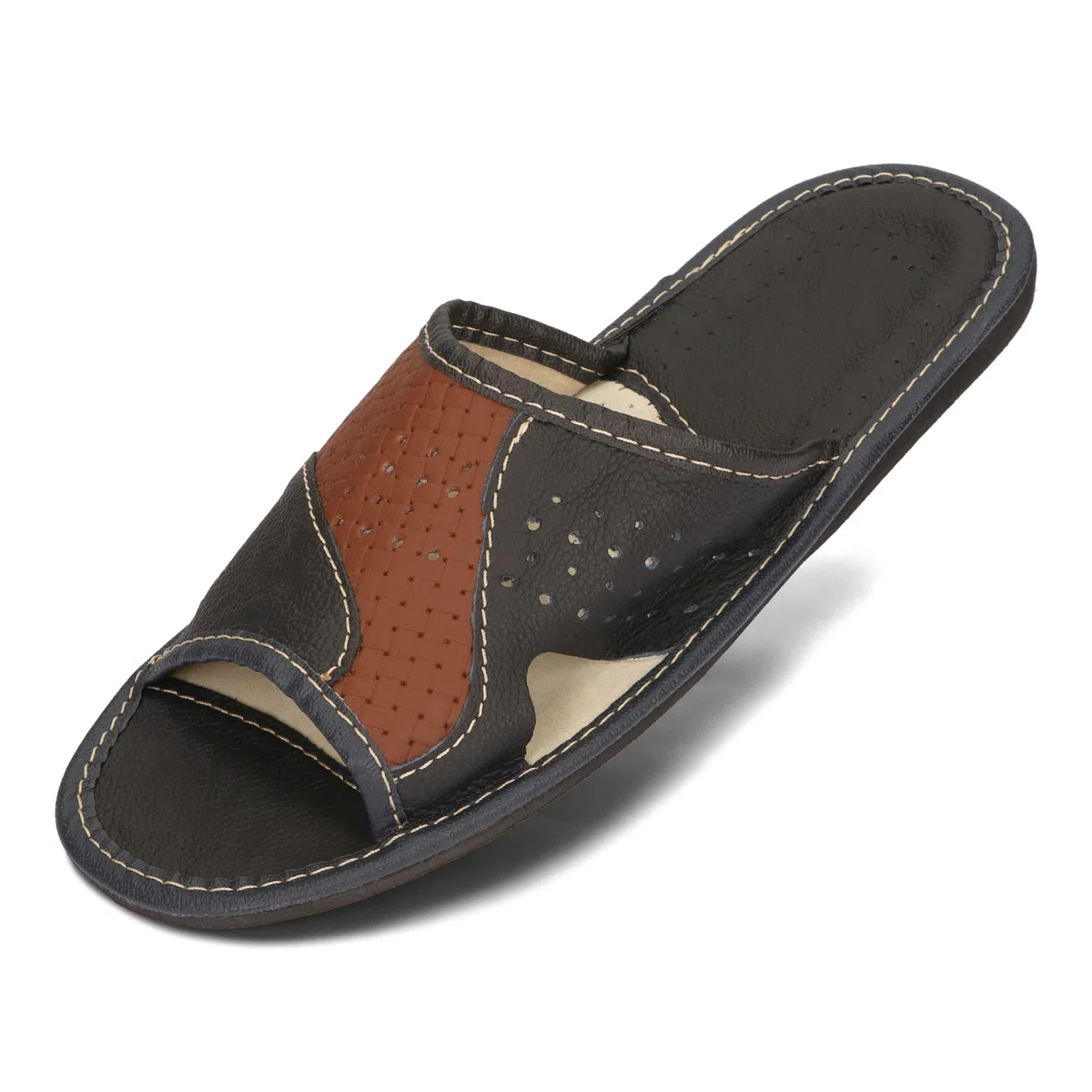 BeComfy Zapatillas de Casa para Hombres 100% Cuero Genuino Zapatillas de Verano Puntera Abierta 40-46 EU