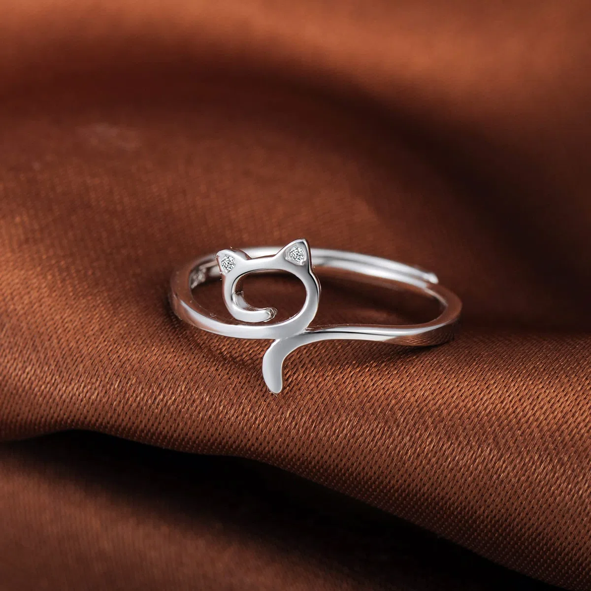 Anillo de mujer de plata 925 – Anillo en Forma de Gato Ajustable Anillo Gatito para Mujeres Chica Niña