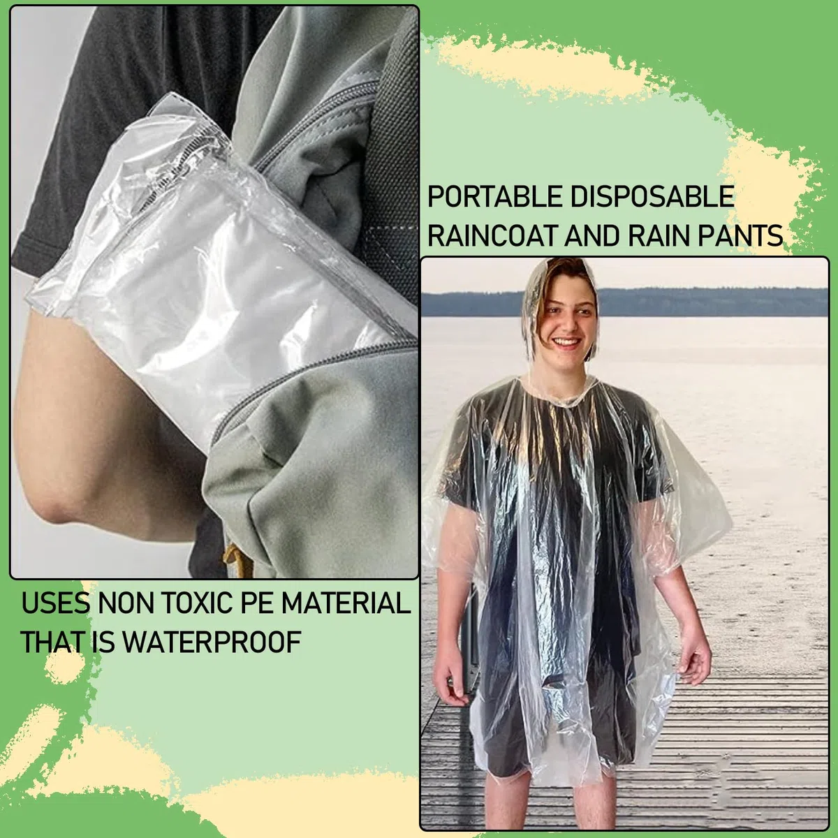 6 Piezas Chubasquero Transparente Desechables,Poncho Impermeable,Chubasqueros Impermeable con Capucha y Mangas,Plegable Poncho Emergencia Impermeable,para Viajes, Picnic, Deportes