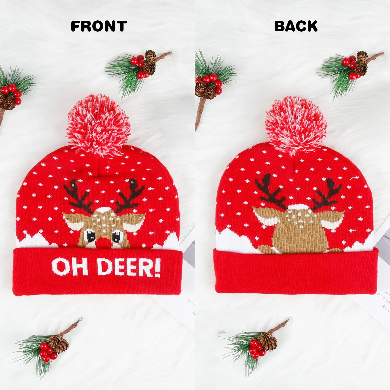Diealles Shine Navidad Sombrero LED, Sombrero de Beanie de Invernal, Mütze Beanie Gorro de Punto para Mujer Hombre(Rojo)