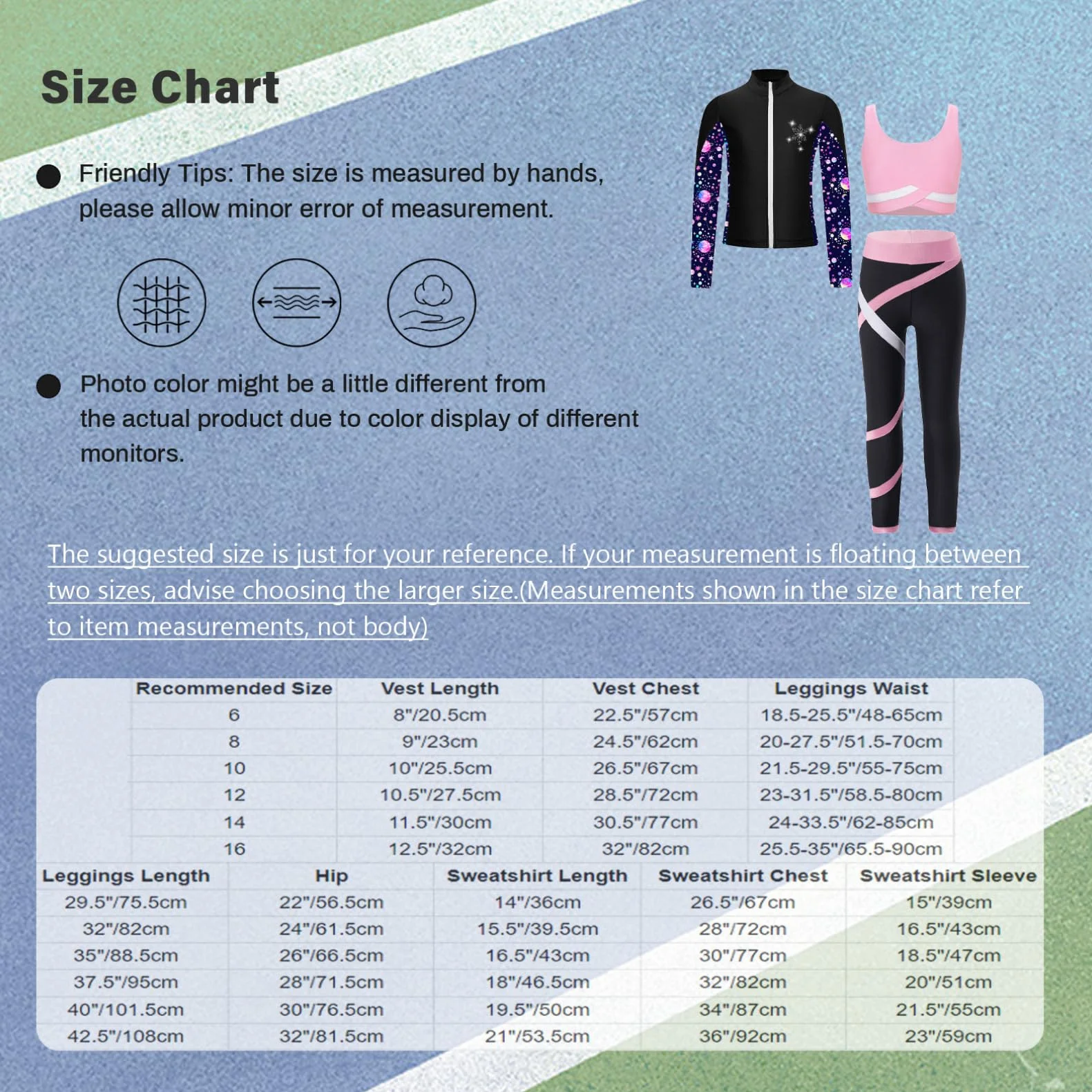 TiaoBug Conjunto Deportivo Para Niñas Chaqueta Manga Larga + Chaleco Sin Mangas + Leggings Traje De Gimnasia Rítmica Entrenamiento