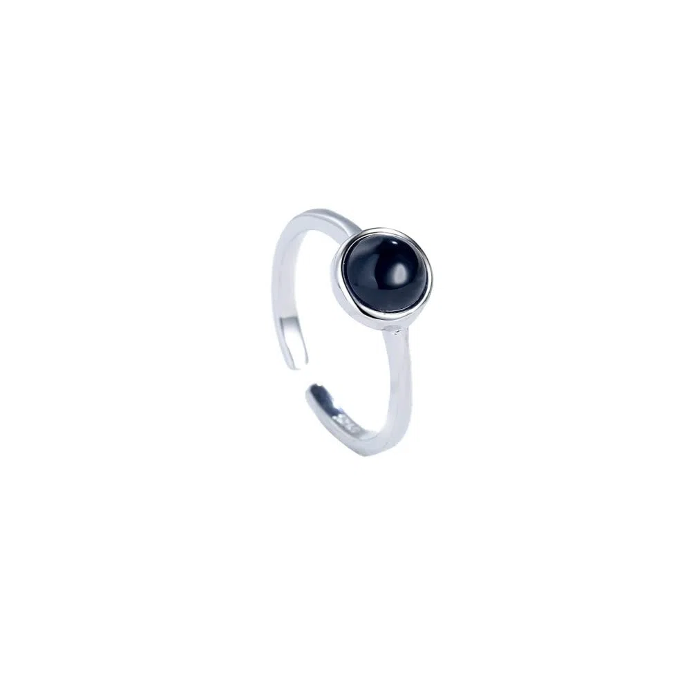 Anillo De Piedra Anillo Redondo De Piedra Natural De Ágata Negra para Mujer, Anillo De Declaración De Apertura Ajustable, Anillo Clásico Simple Vintage, Joyería, Regalo del Día De La Madre para
