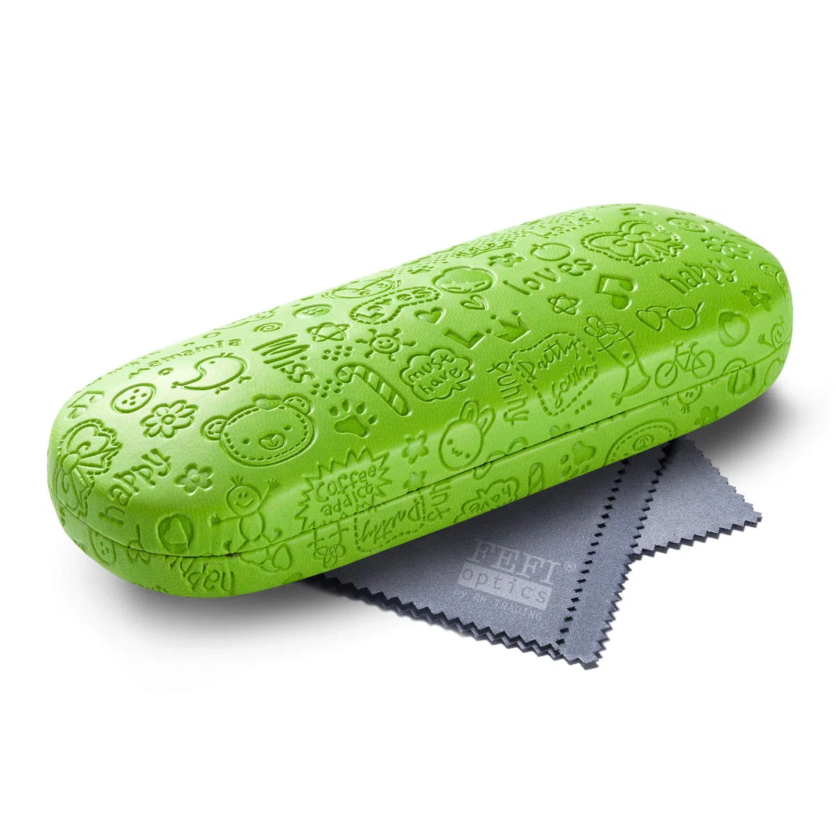 FEFI - Estuche para gafas infantil (carcasa dura) en diseño en relieve – Incluye paño de limpieza para gafas/paño de microfibra, verde, M
