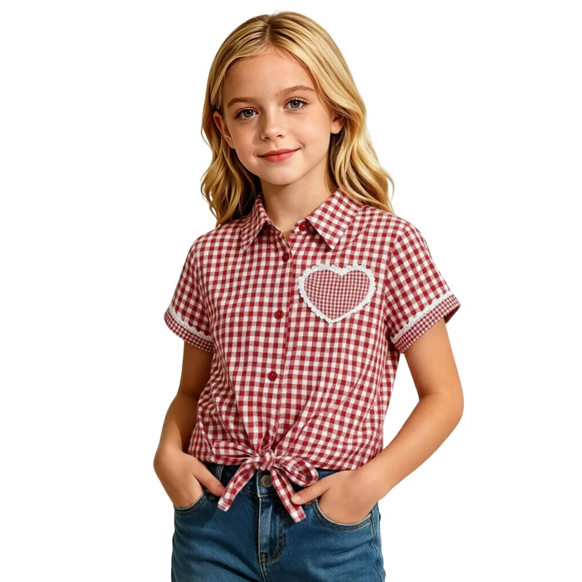 2026 Blusa Tradicional para Niña, Camisa de Manga Corta con Cuadros y Encaje, Diseño y Elegante, Ideal para Fiestas, Eventos Ocasiones Informales, Muy Cómoda de Llevar