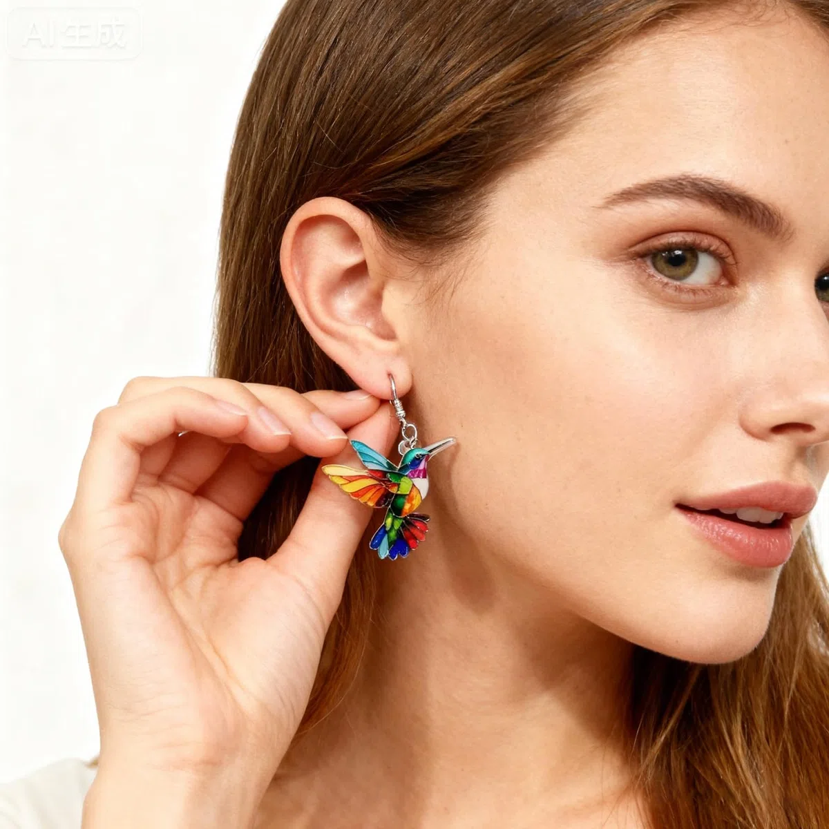Collar de colibrí, aretes de gota de colibrí, colgante colorido acrílico 2D, regalos de Navidad para mujeres amantes de los pájaros