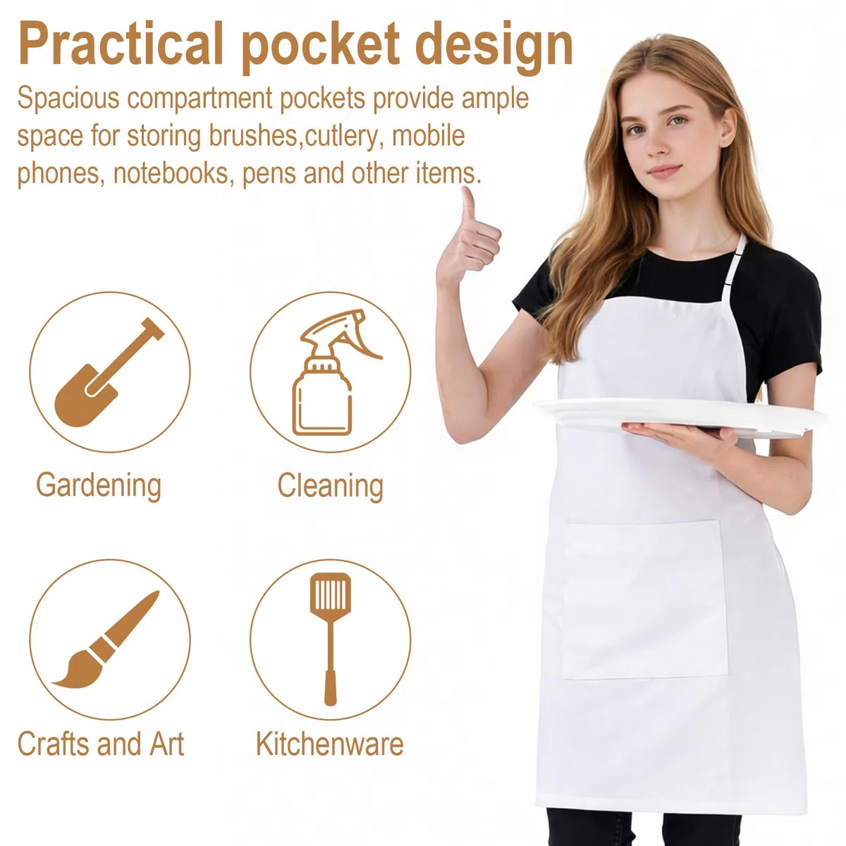 2 Gorros de Cocinero y 2 Delantales de Chef Adulto Unisex Color Blanco, Delantal de Trabajo Ajustable Impermeable con Doble Bolsillo, Set Completo para Cocina Profesional