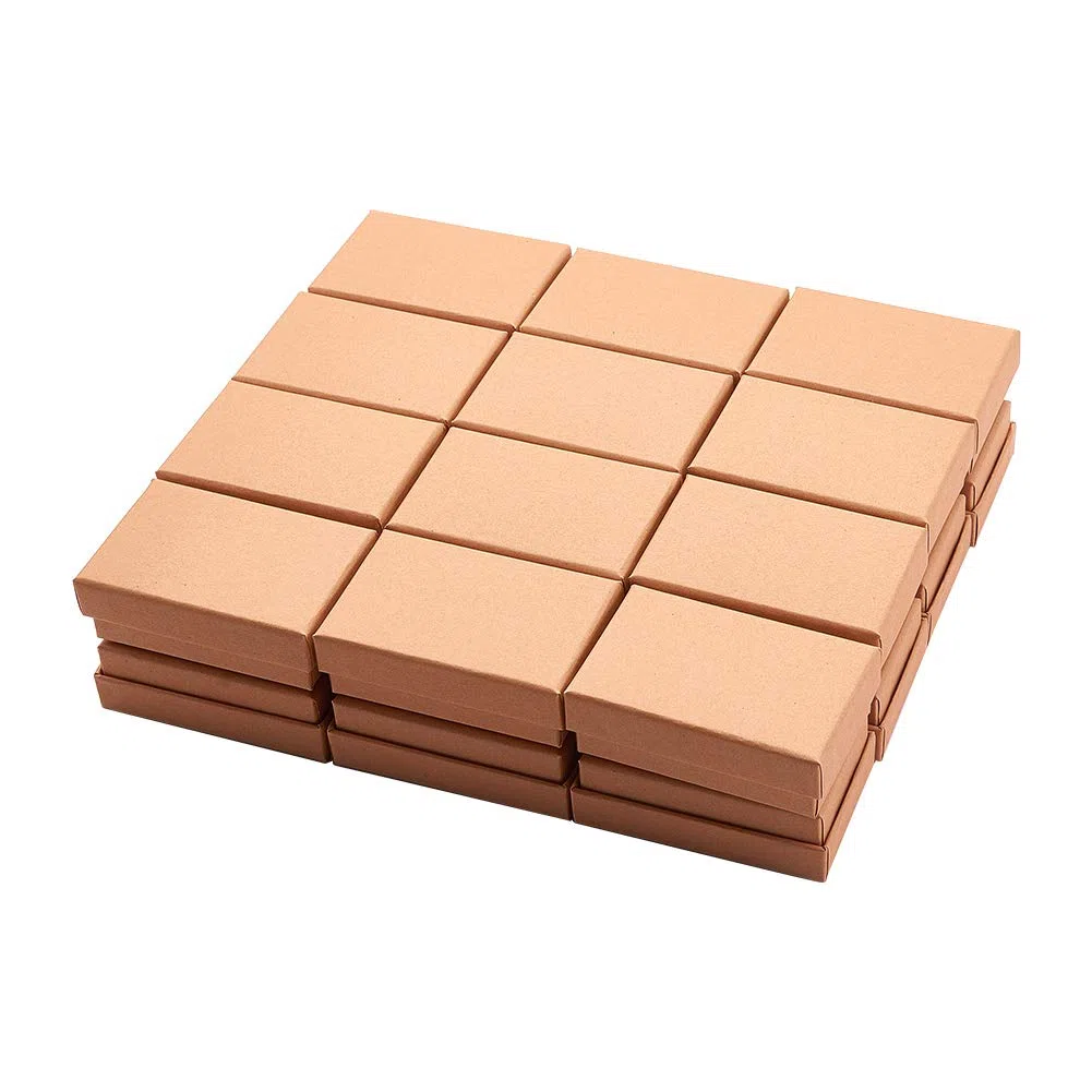 Craftdady Paquete de 24 cajas de joyería rectangulares de cartón kraft marrón, caja de regalo pequeña para anillos, collares, embalaje, boda, fiesta, cumpleaños, caja de regalo, 8 x 5 x 3,5 cm