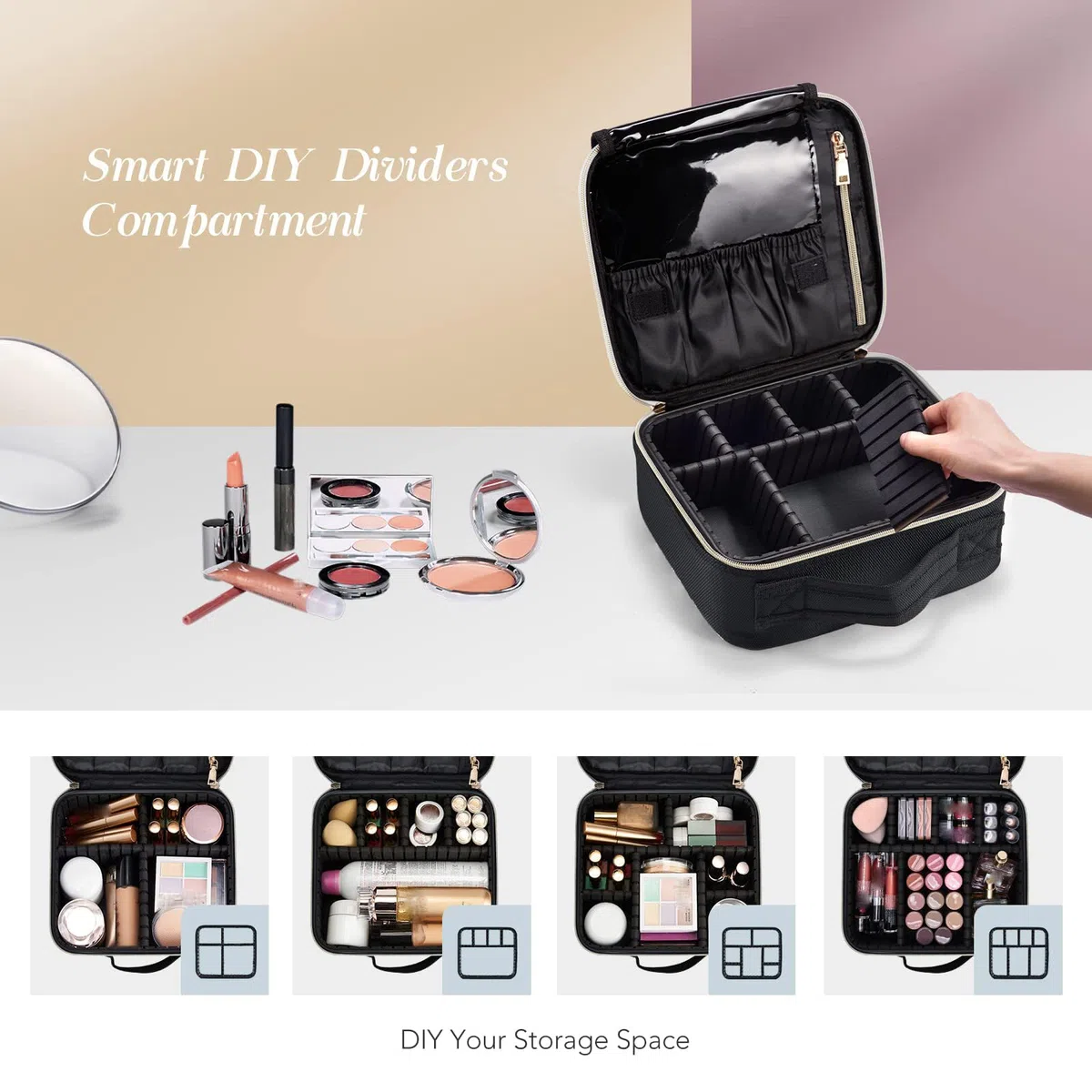 Maletín de Maquillaje Portátil con Separadores para Viaje