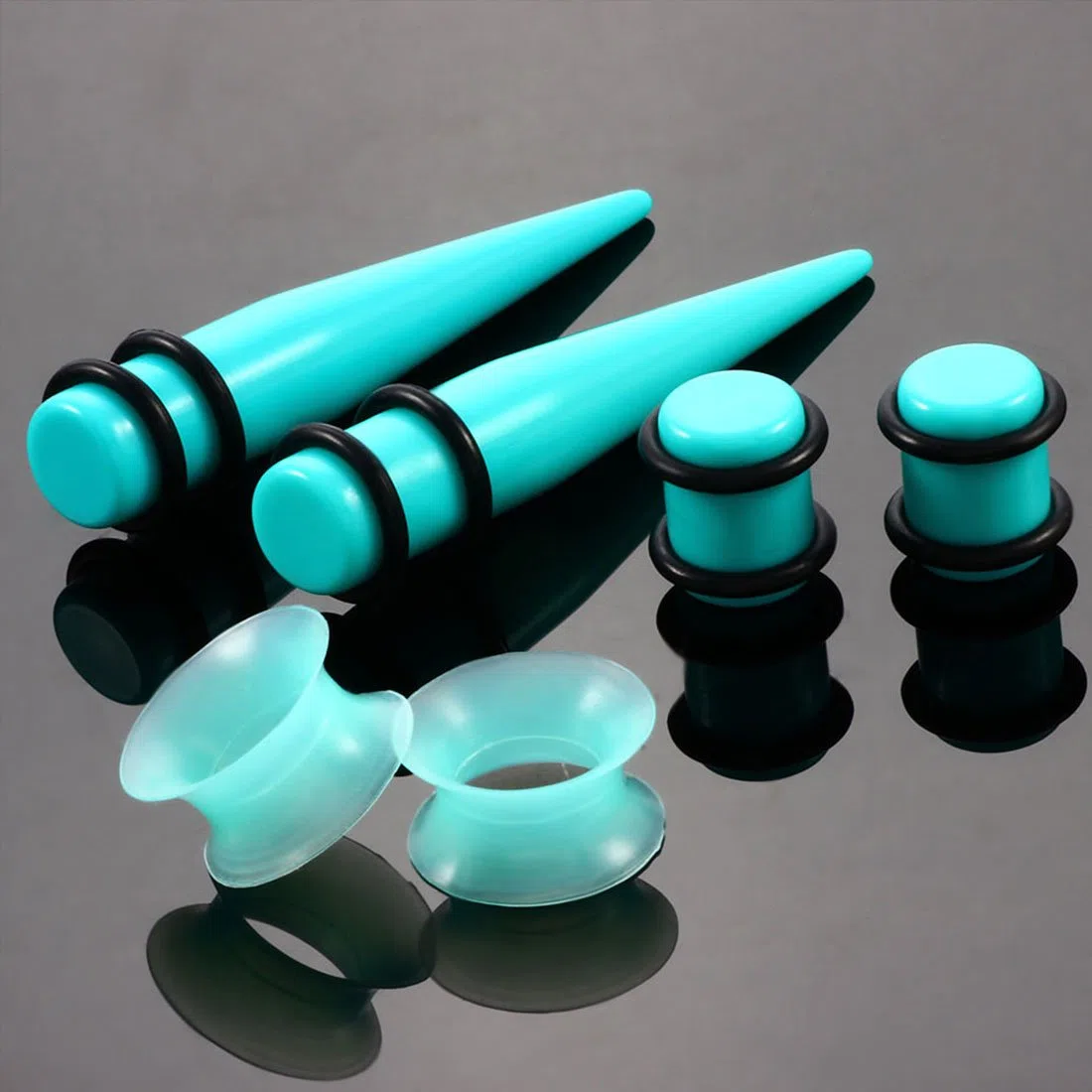 BOOM 50 Piezas Ear Gauges Stretching Kit Túneles de Silicona 14G-00G + Tapones y Tapones de Acrílico Juego de Expansores de Orejas Joyas de Perforación Corporal