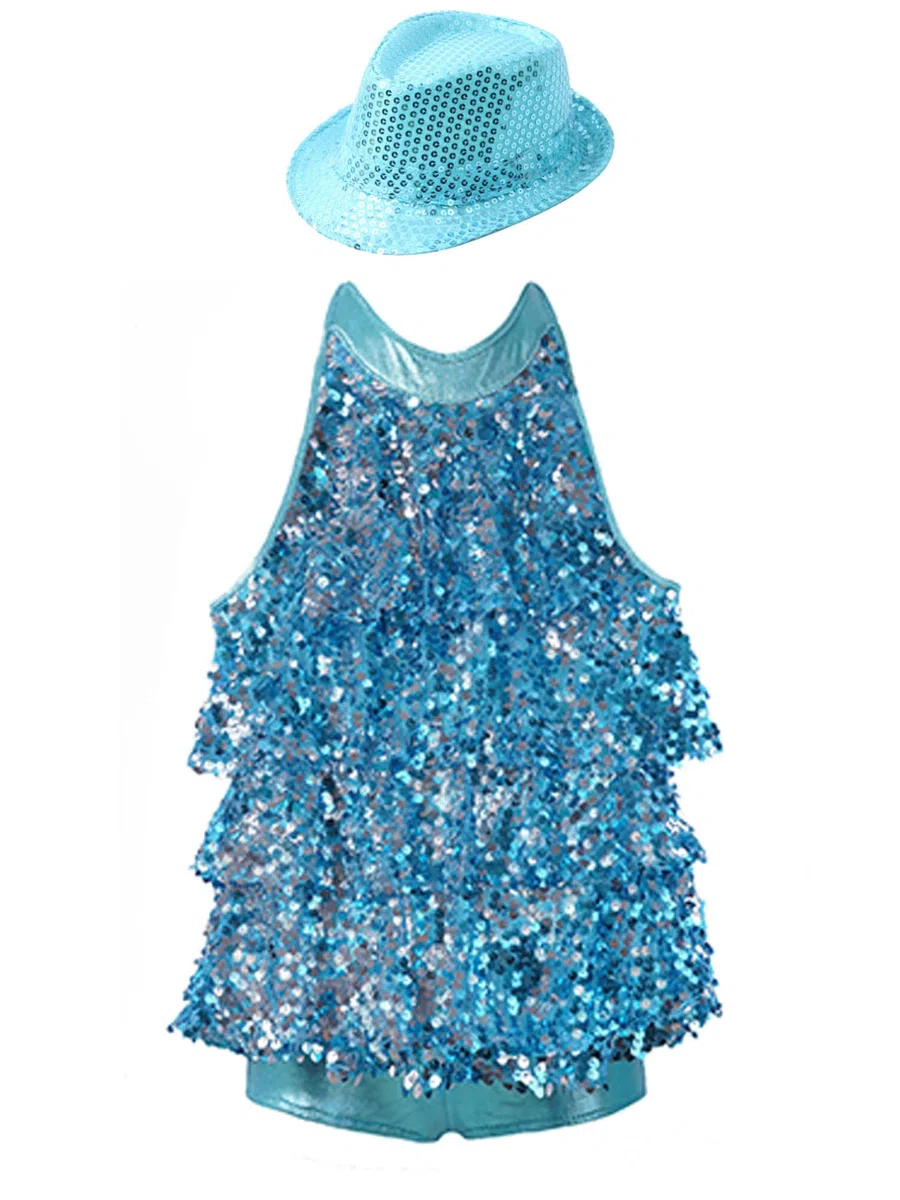 TiaoBug Maillot Lentejuelas De Baile para Niña Vestidos De Baile De Salón Leotardo Gimnasia Rítmica Traje De Danza Latino De Jazz Danza Moderno