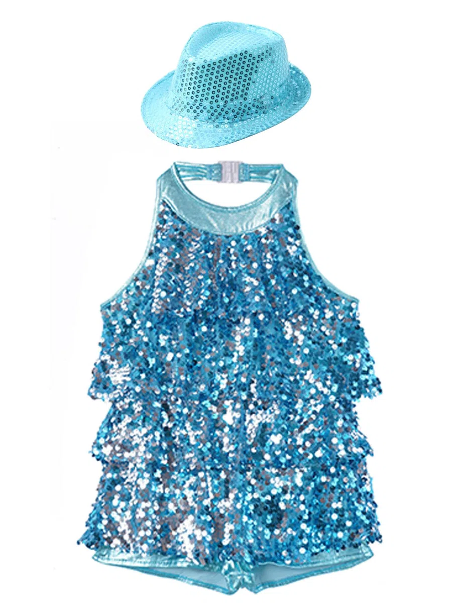 TiaoBug Maillot Lentejuelas De Baile para Niña Vestidos De Baile De Salón Leotardo Gimnasia Rítmica Traje De Danza Latino De Jazz Danza Moderno