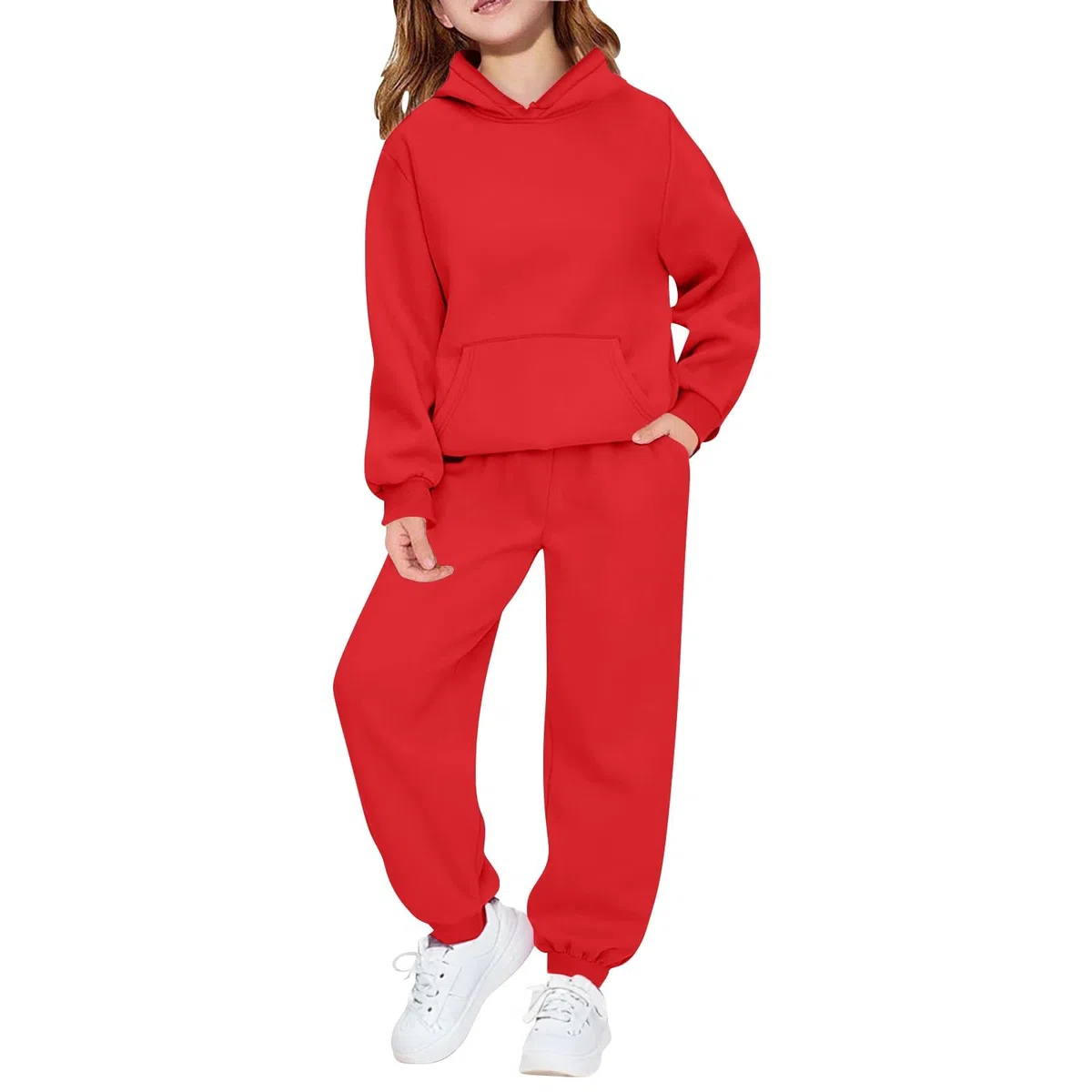 Conjunto de trajes genéricos para niños y niñas, de moda pura lisa, suave, suelta, con capucha, manga larga, trajes de chándal para niños, conjunto de pantalones y corredores