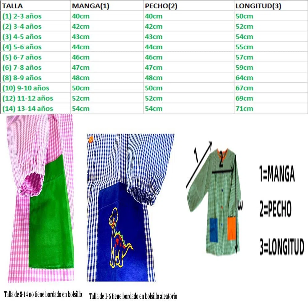 PLUS HOME Bordado Bata Colegio infantill Baby con Botones con Nombre Personalizado,Ideal para Colegio Regalo 2-14 Años