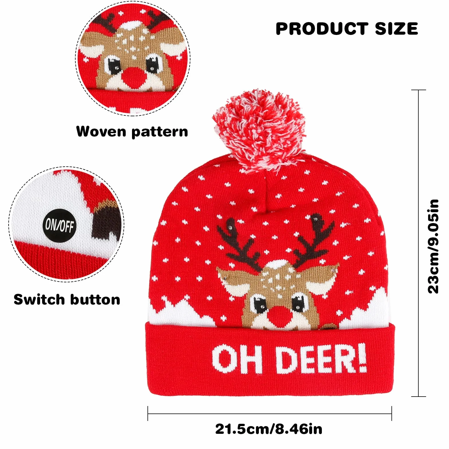 Diealles Shine Navidad Sombrero LED, Sombrero de Beanie de Invernal, Mütze Beanie Gorro de Punto para Mujer Hombre(Rojo)