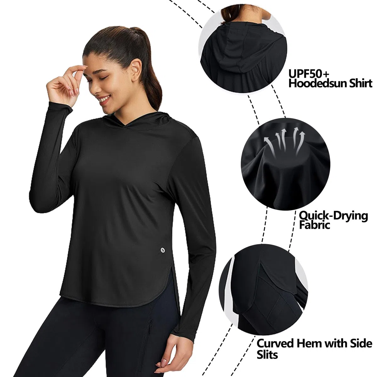 Mujer Sudadera con Capucha UPF 50+ UV Manga Larga con Protección Solar Deporte Femenino de Manga Larga para Deportes al Aire Libre Surf Natación Correr etc