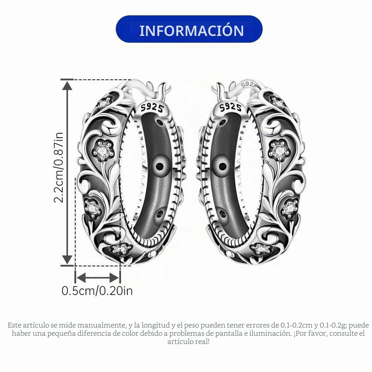 Pendientes de aro de plata de ley 925 hipoalergénicos para mujer, joyería minimalista para el día a día