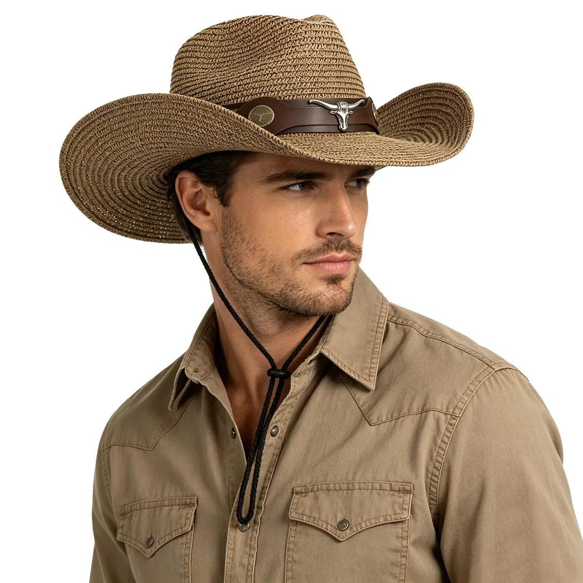 JIAHG Sombrero de vaquero, unisex, sombrero de paja para hombre, sombrero de sol de verano, sombrero de paja, café