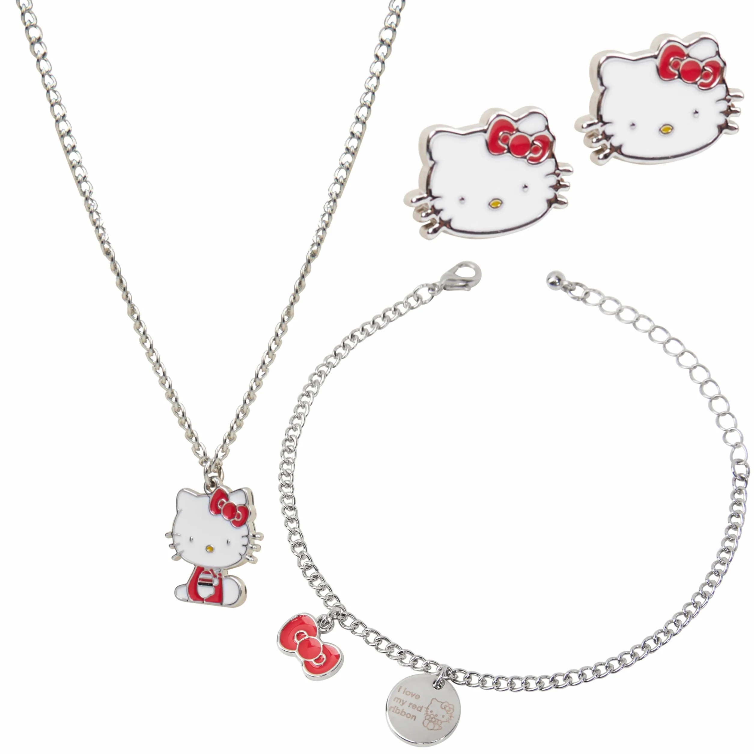 Hello Kitty Conjunto de Joyas para Niñas y Adolescentes – Colgante, Pulsera y Juego de Pendientes