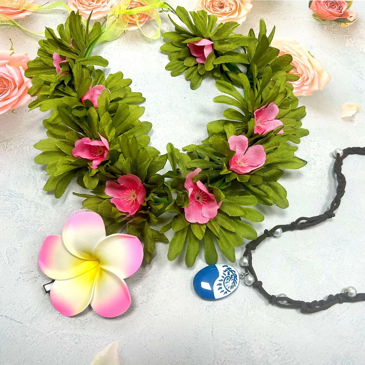Moana Collana, 3 Pezzi Moana Costume Accessori, Collana da Moana Principessa, Moana Ghirlanda Del Copricapo, Set di Gioielli Accessori Per Abiti da Principessa