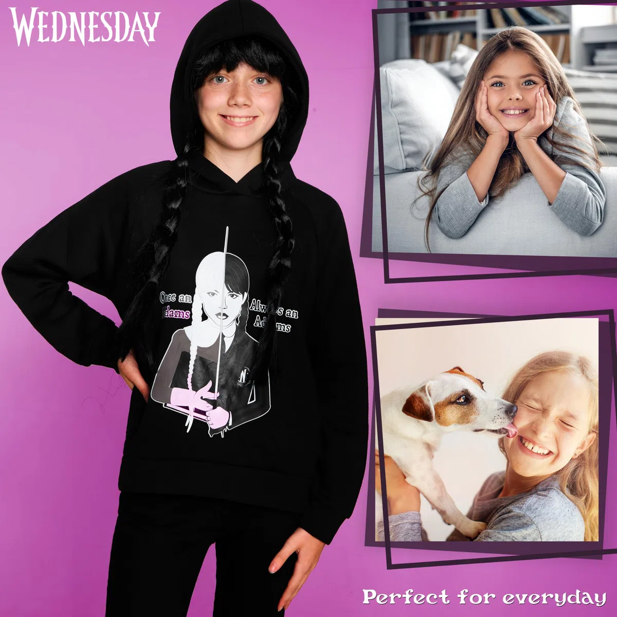 Wednesday Sudadera Niña Miércoles Addams - Sudadera con Capucha Cómoda - Ropa Niña y Chica Adolescente 7-16 Años