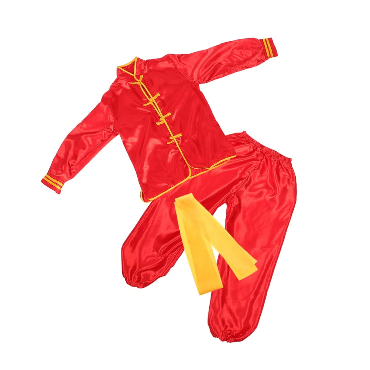 KOMBIUDA Uniforme de Tai Chi de Manga Larga Rojo para Niños de 140 Cm Traje de Actuación de Danza Y Artes Marciales Ropa Tradicional China de Calidad Atuendo de Kung Fu