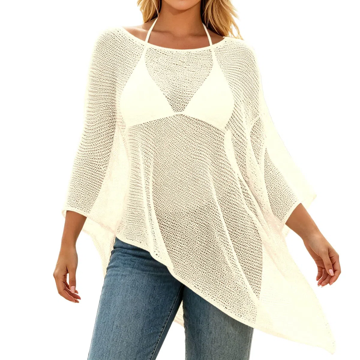 Poncho de Red para Mujer, Transparente, Ligero, de Verano, Monocolor, Capa Transpirable, Poncho de Playa, Elegante, protección Solar, Chal, Bufanda, Manta de Malla