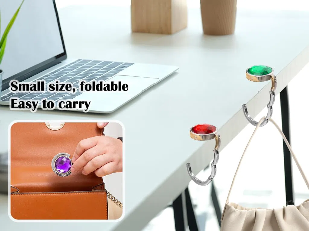 8 Piezas Portátil Gancho para Bolso, Ganchos para Bolsos de Escritorio, Ganchos para Bolsos Plegables, Ganchos para Monederos Plegables, para Restaurantes, Oficinas–Regalo Damas